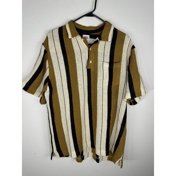 Zara Other - Striped Men's Shirt - Black, White, and Brown